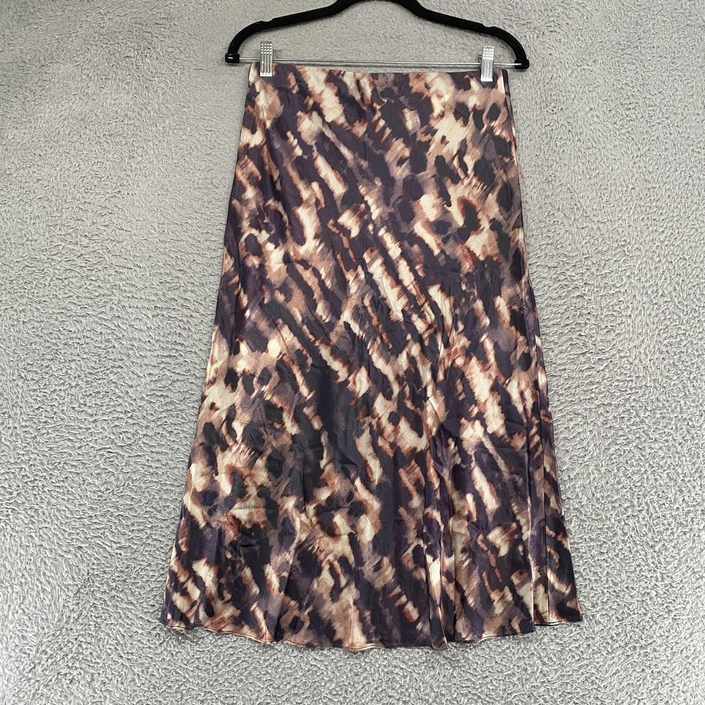 Rails Anya Midi Skirt Womens Medium Brown Animal Print Satin A-Line Mirage